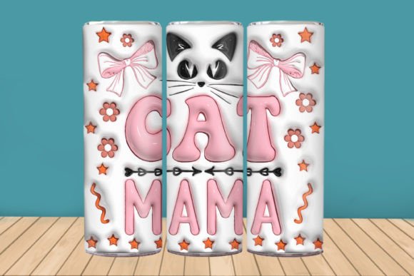 3D inflated coquette cat mama tumbler wrap sublimation design