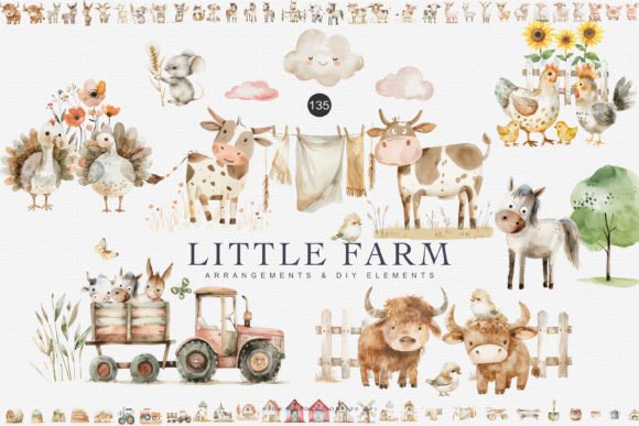 Huge Set Watercolor Farm Animal Clipart