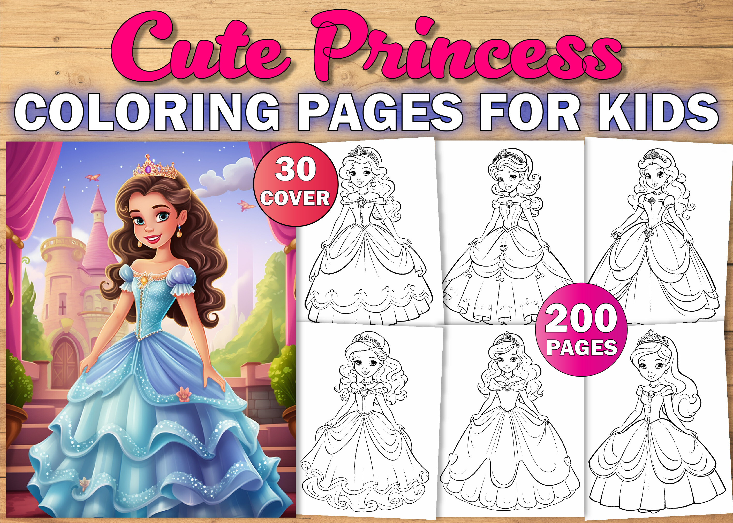 200 Princess Coloring Pages for Kids KDP