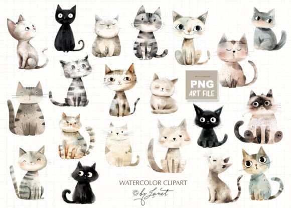 Cute CAT Clipart Graphic Illustrations By helloPAPER