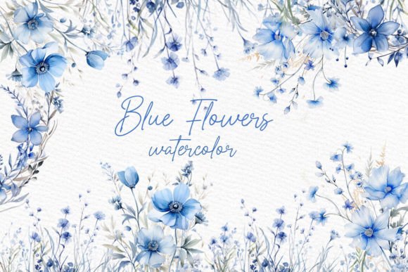 Dusty Blue Flowers Clipart Watercolor Graphic Illustrations By LeCoqDesign