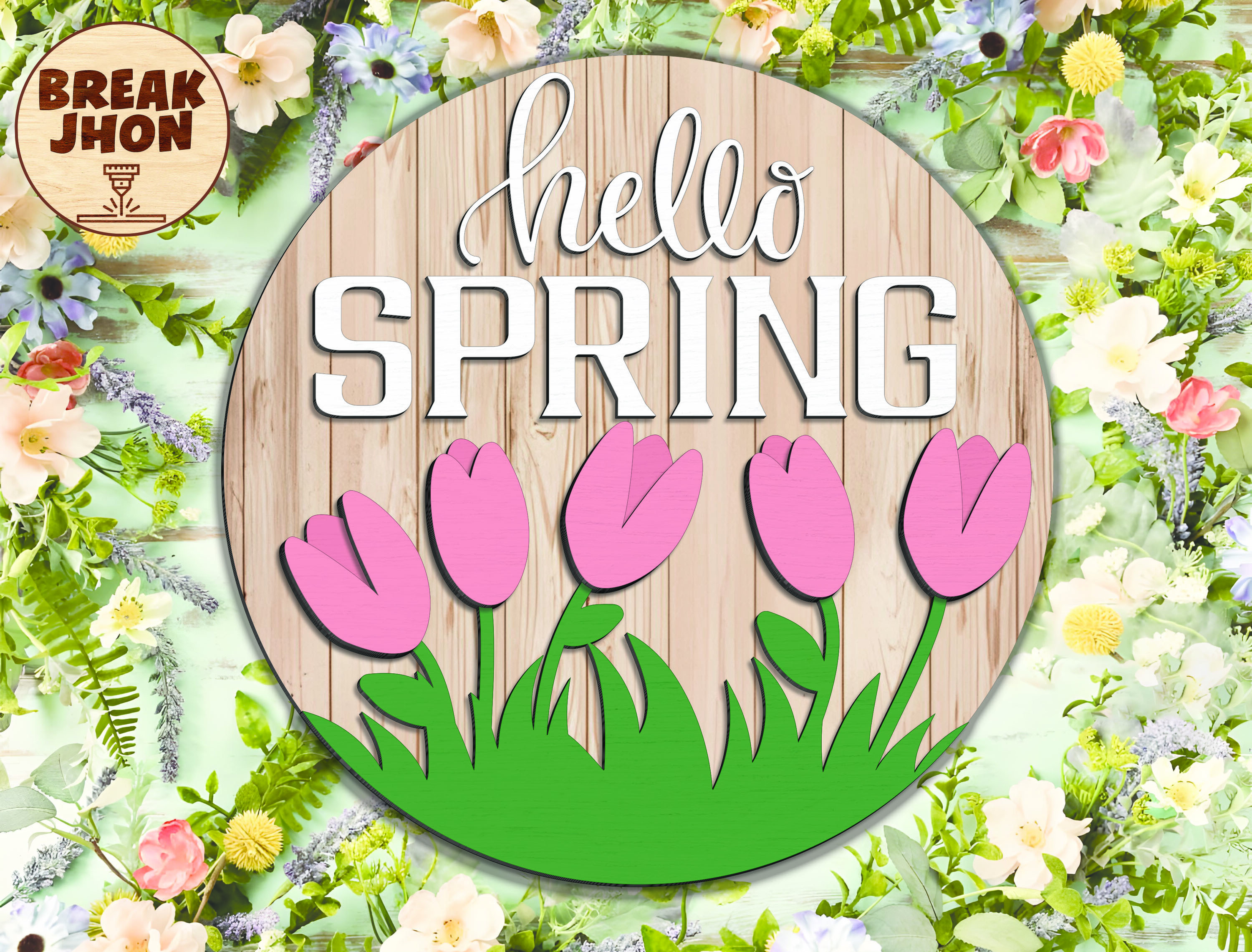 Hello Spring Flower Sign Hello Spring Flower Sign - Break Jhon · Creative Fabrica