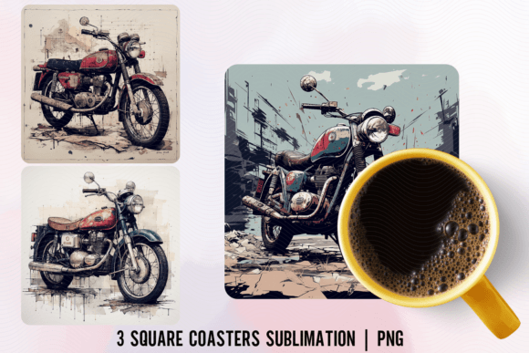 Vintage Motorcycle Coasters - Sublimated Graphic Crafts By Babydell Art