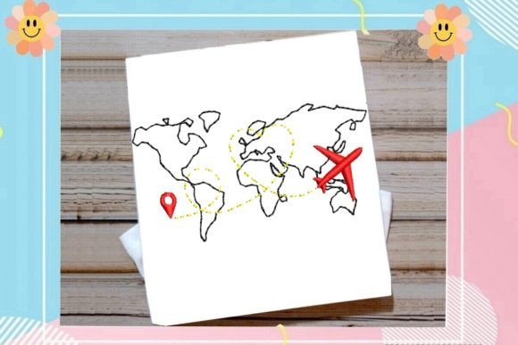 World Map with Airplane Path
