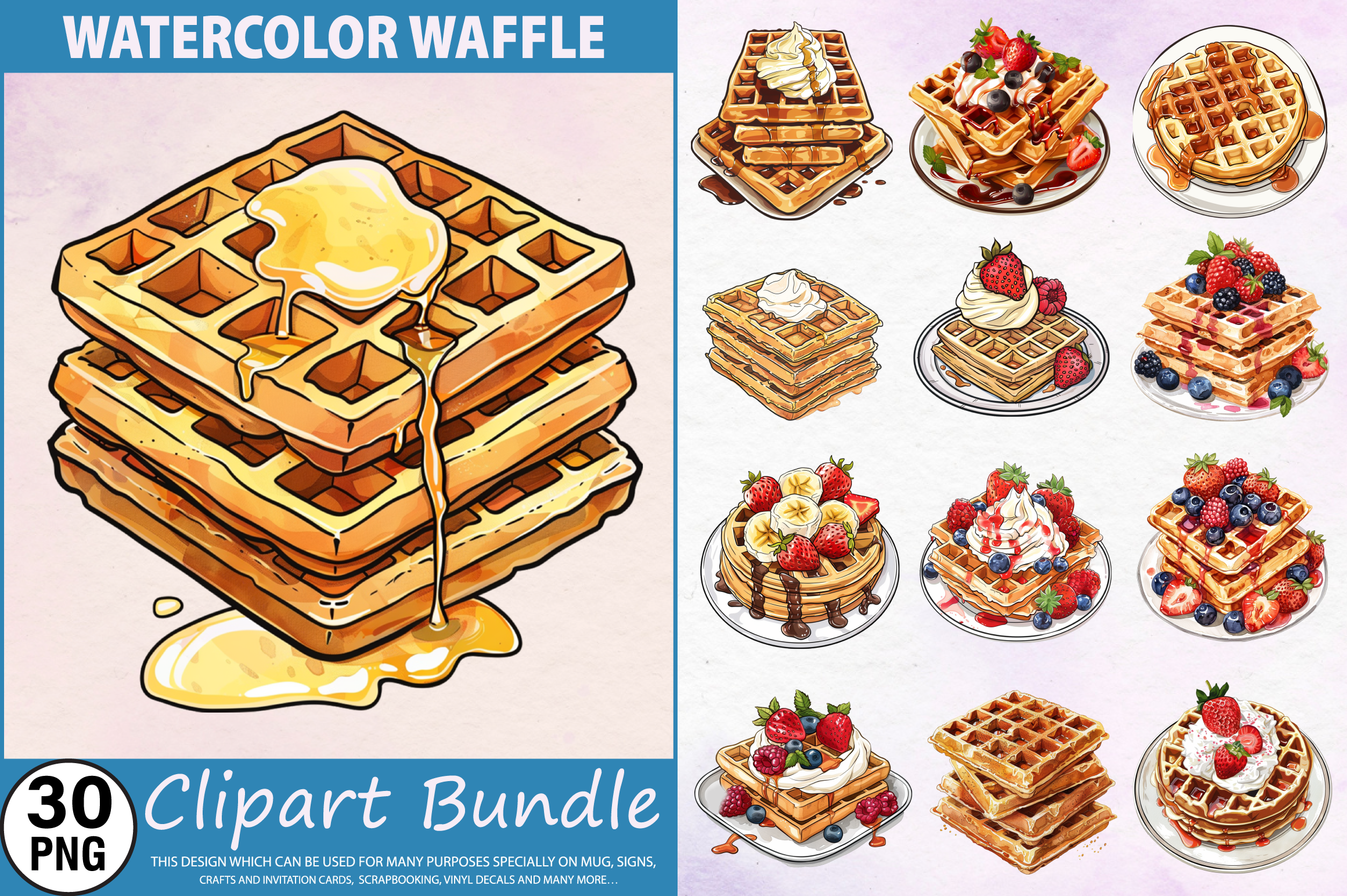 Watercolor Waffle Clipart PNG Bundle Graphic by Regulrcrative ...
