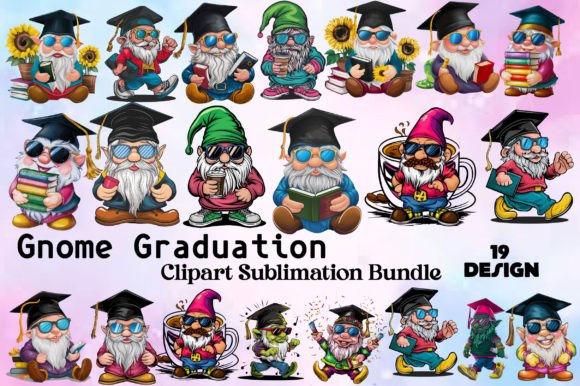 Gnome Graduation Clipart PNG Bundle