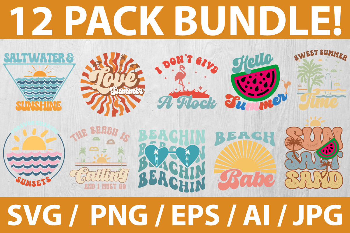 Retro Summer SVG Bundle, Groovy Summer SVG