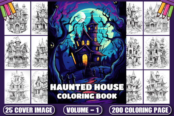 200 Haunted House Coloring Pages V - 1