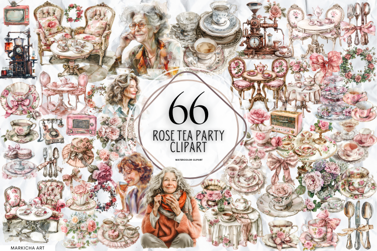 Antique Rose Tea Party Clipart Graphic by Markicha Art · Creative Fabrica