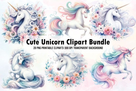 Cute Unicorn Clipart Bundle Graphic by WatercolorArt · Creative Fabrica