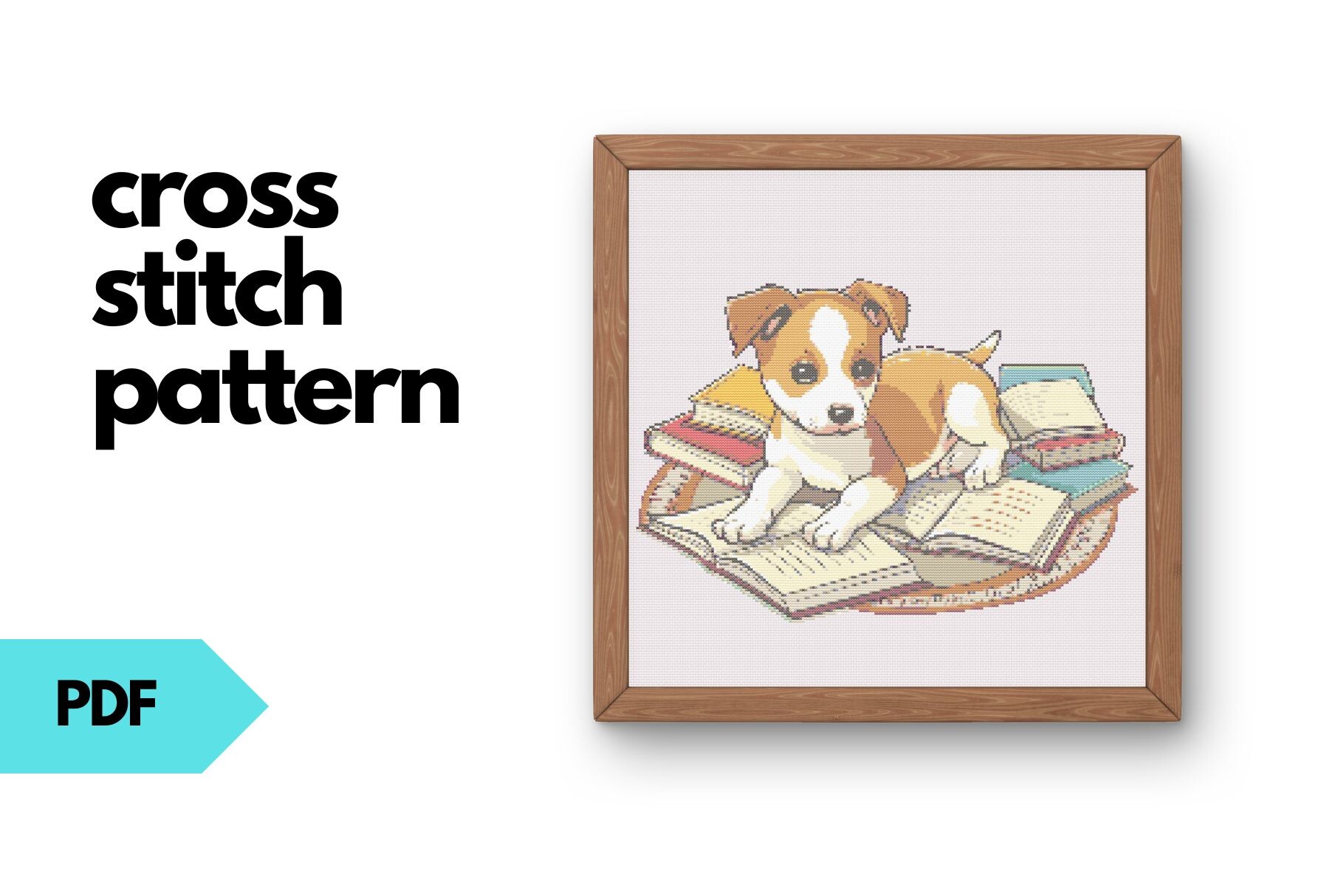 Dog with Books Cross Stitch Pattern