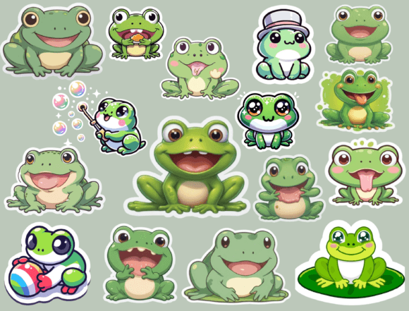 Frog Stickers, Digital Stickers
