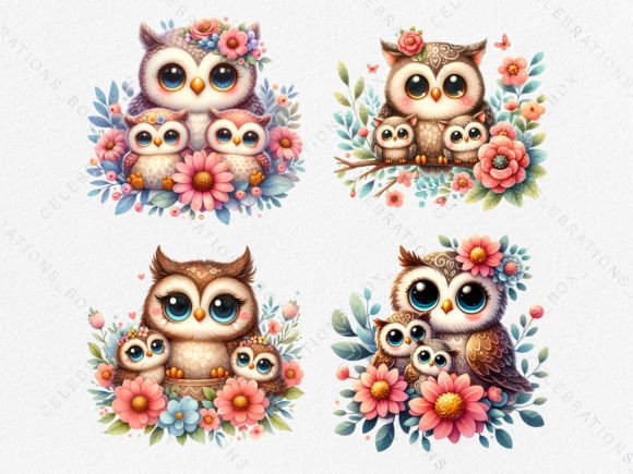 Happy Mother's Day, Owl Mom and Baby PNG