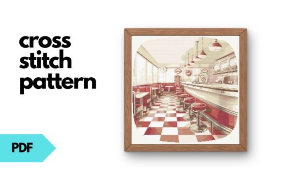 Old Diner Vintage Cross Stitch Pattern