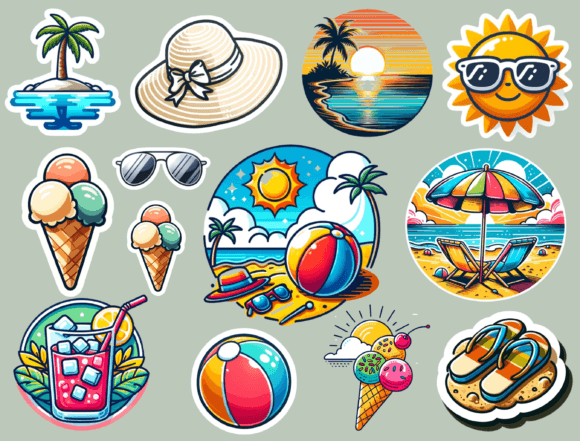 Summer Stickers, Digital Stickers