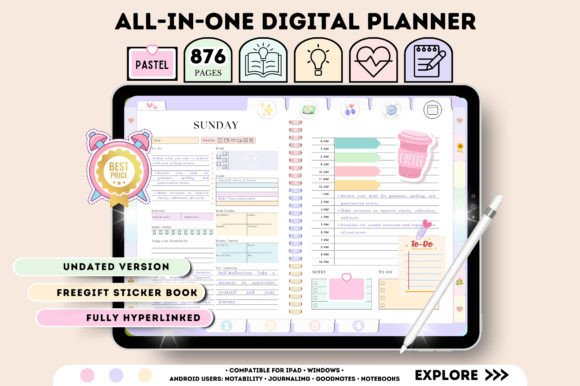 Undated Digital Planner Grafik Grafik-Vorlagen Von Tas Creative Studio
