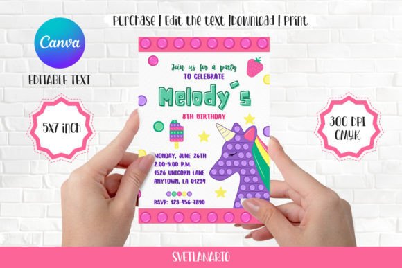 Unicorn Toy Invitation Canva Editable