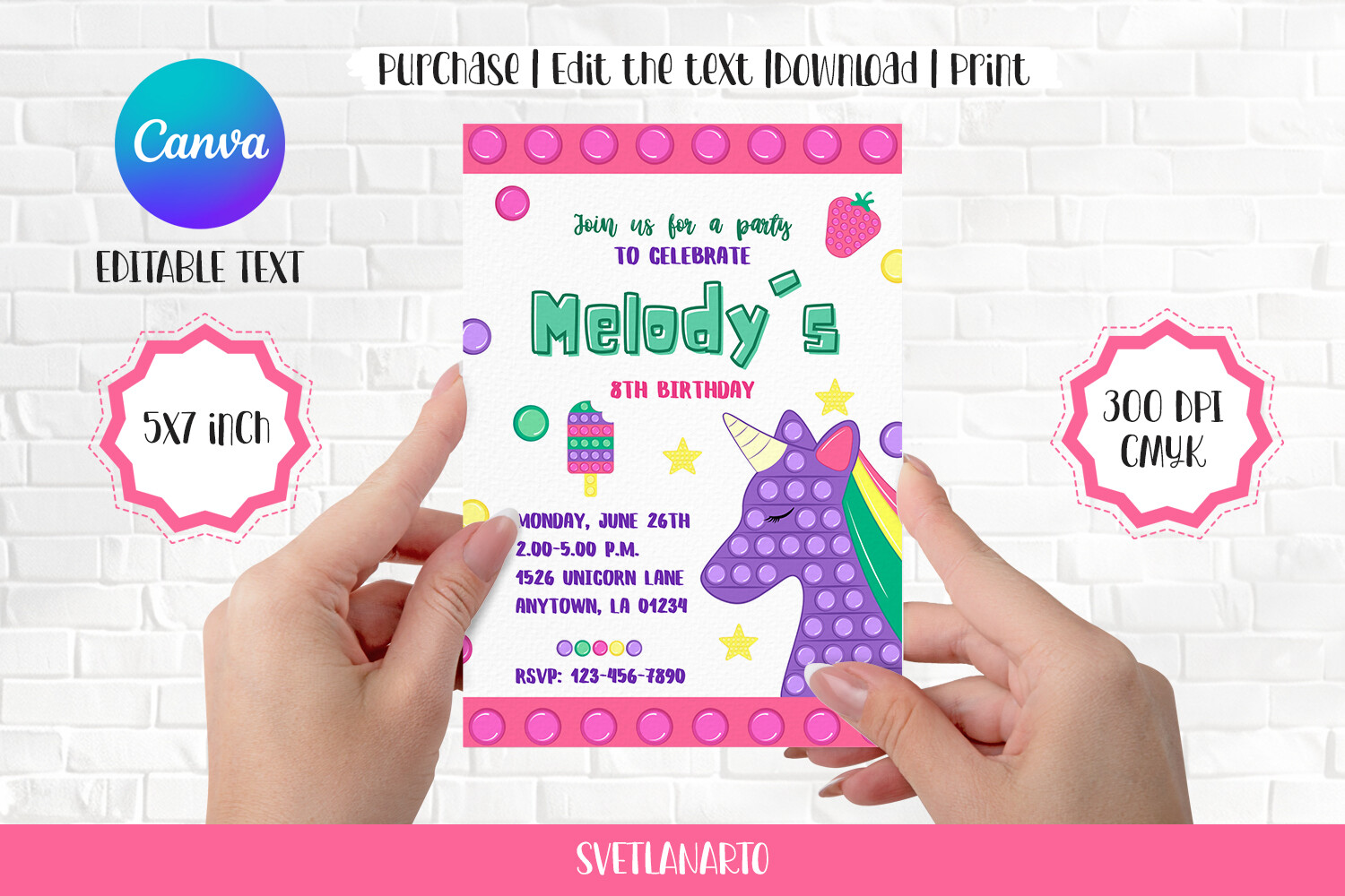 Unicorn Toy Invitation Canva Editable