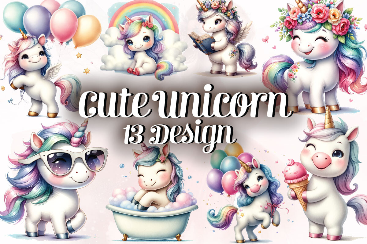 Watercolor Unicorn Clipart Bundle Graphic by Ak Artwork · Creative Fabrica