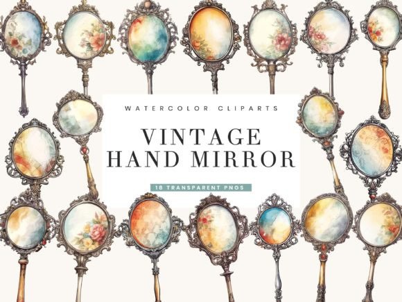 Watercolor Vintage Hand Mirror Clipart