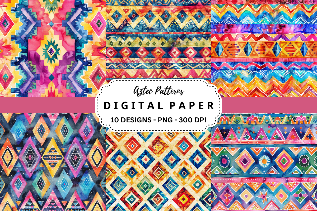 Aztec Patterns Digital Paper Graphic by pcudesigns · Creative Fabrica
