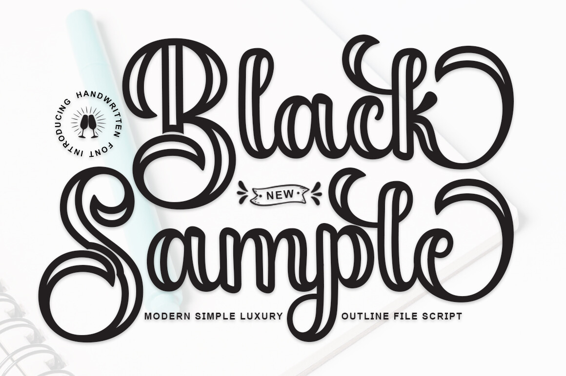 Black Sample Outline preview - bold contrast hollow handwritten script