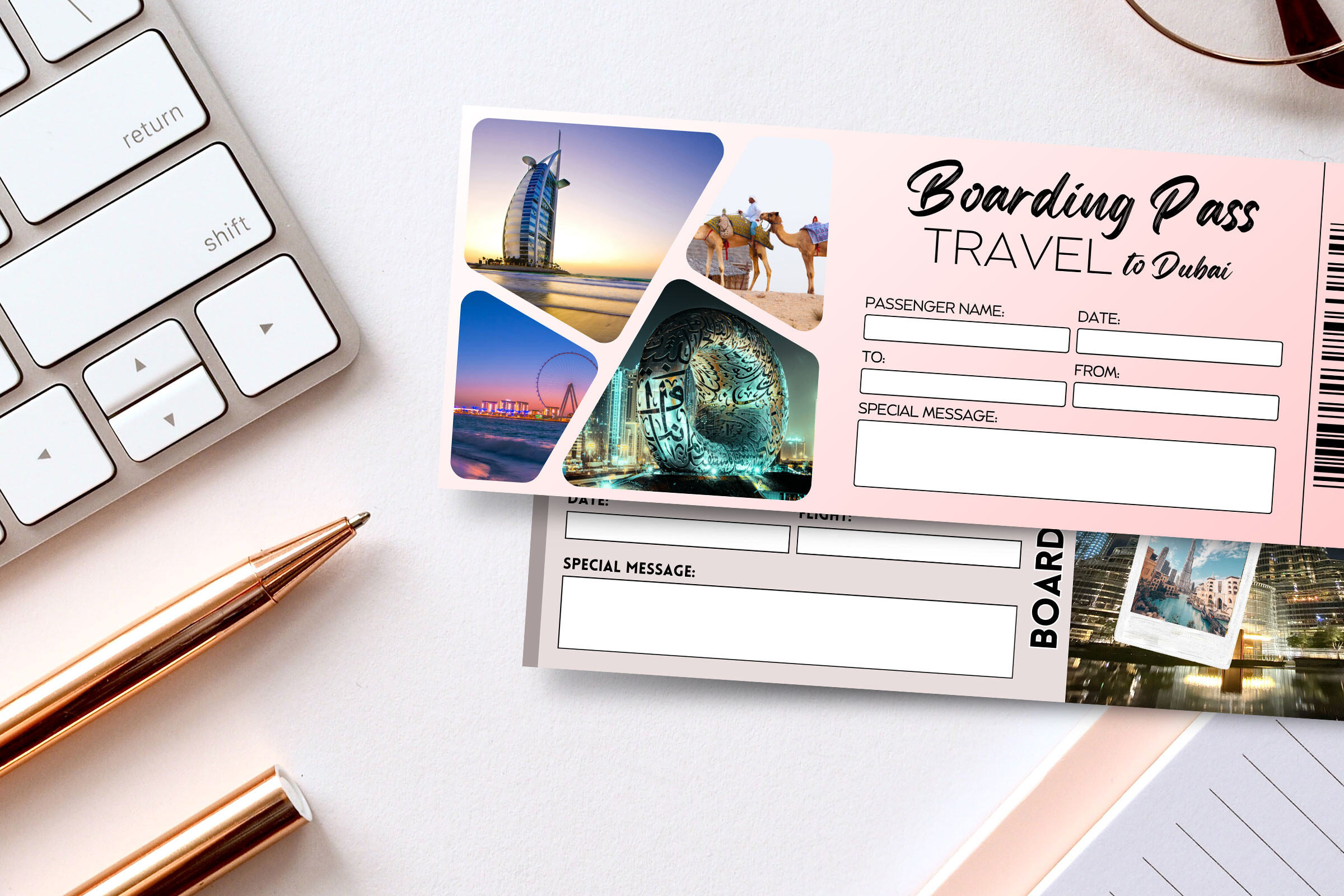 DUBAI Surprise Gift Ticket Canva Templat