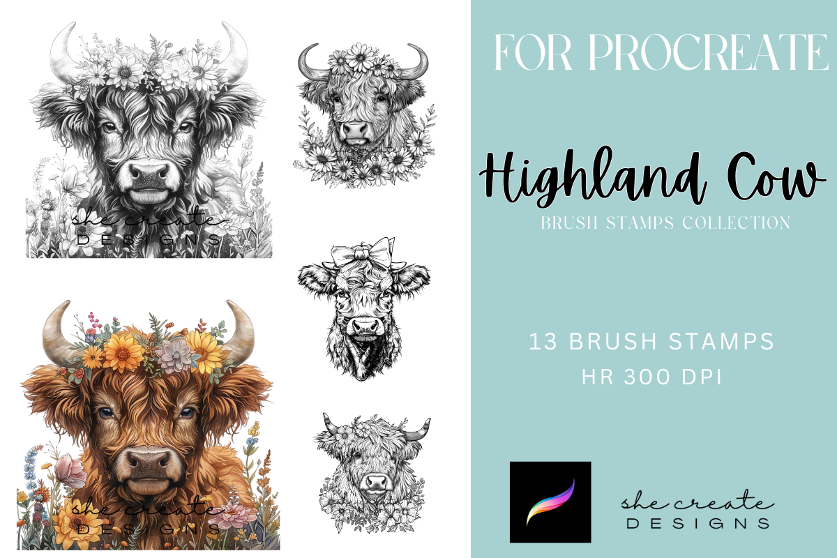 Highland Cow Procreate Brush Stamps Graphic by melina wester · Creative ...