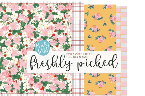 Strawberry and Flowers Seamless Patterns