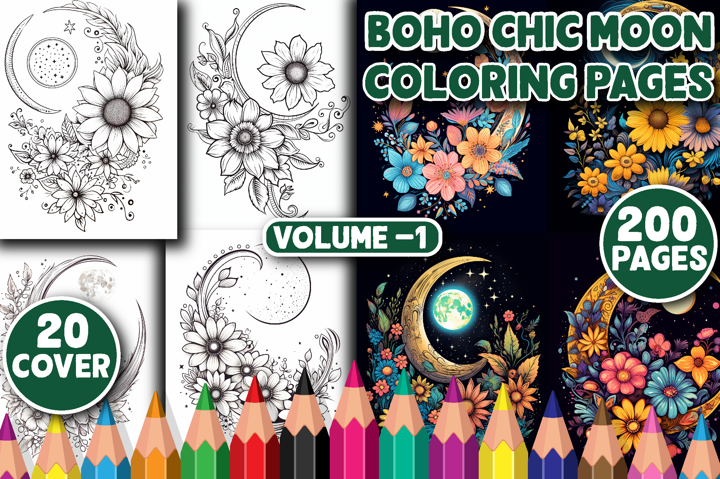 200 Boho Chic Moon Coloring Pages V - 1