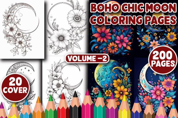 200 Boho Chic Moon Coloring Pages V - 2