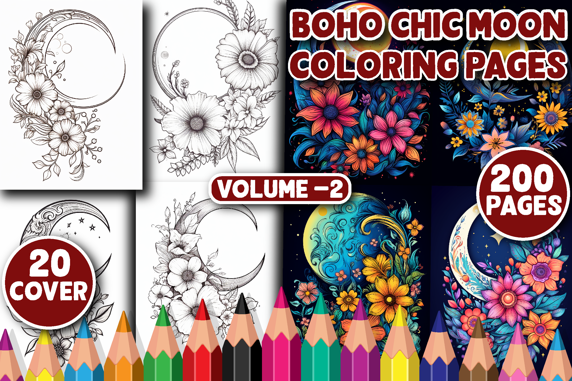 200 Boho Chic Moon Coloring Pages V - 2