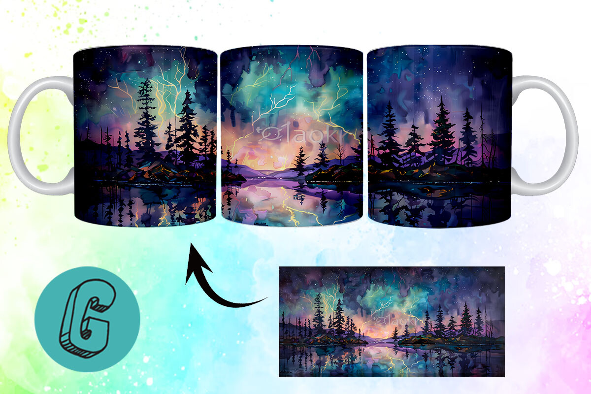 3D Oil Paint Northern Lights Mug Wrap 06 Graphic by Glamour · Creative ...