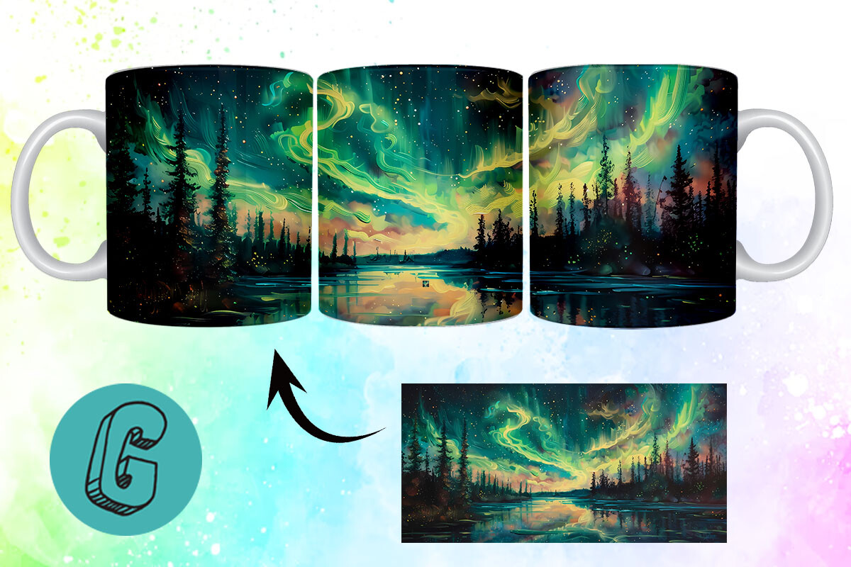 3D Oil Paint Northern Lights Mug Wrap 15 Graphic by Glamour · Creative ...