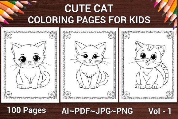 CUTE CAT COLORING PAGE for KIDS