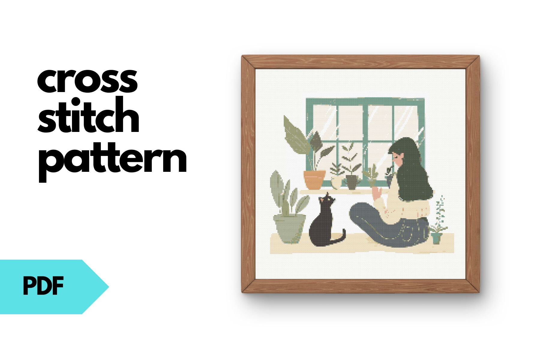 Cat and Girl Cross Stitch Pattern