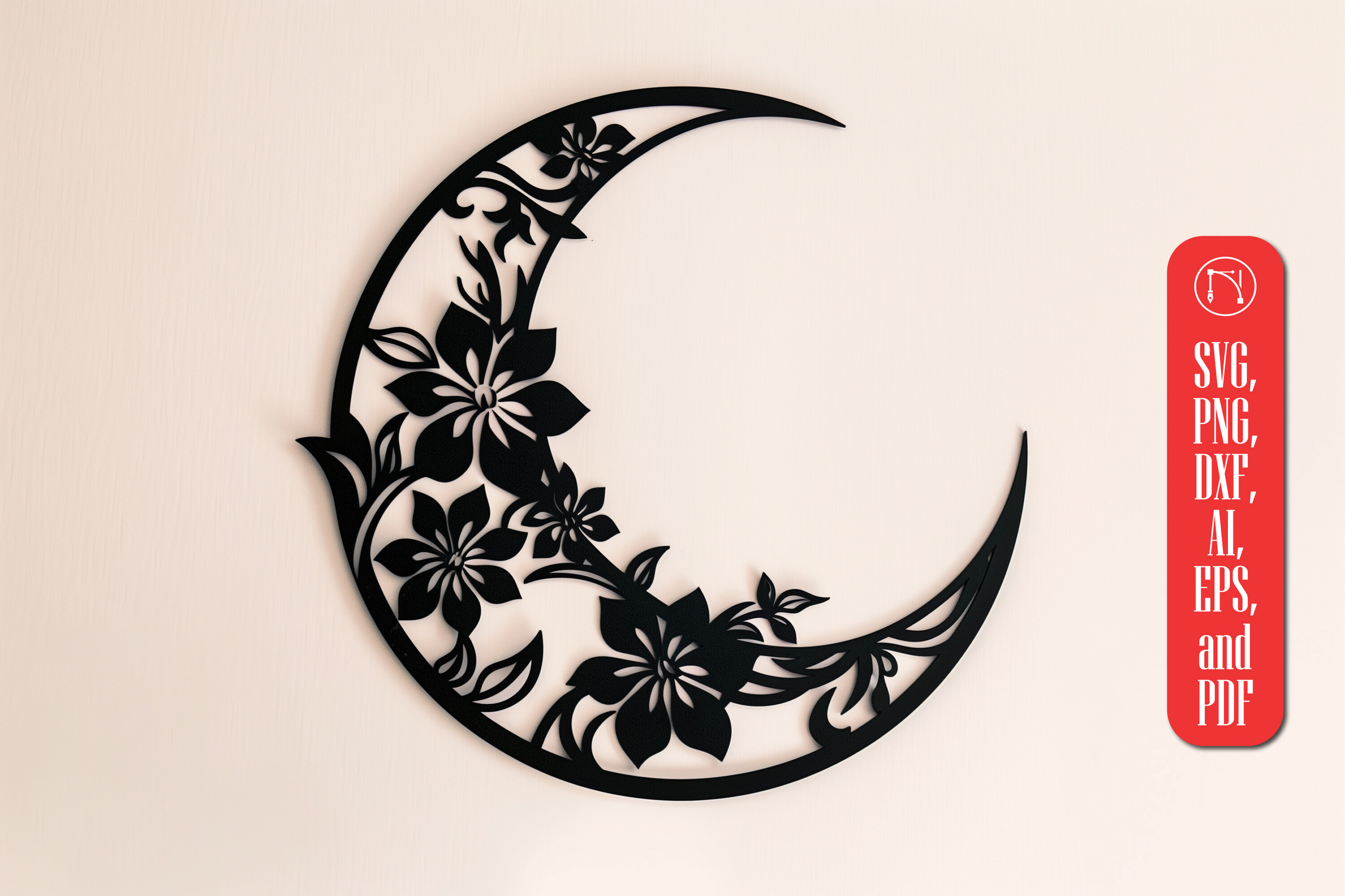 Laser Cut Floral Moon SVG file
