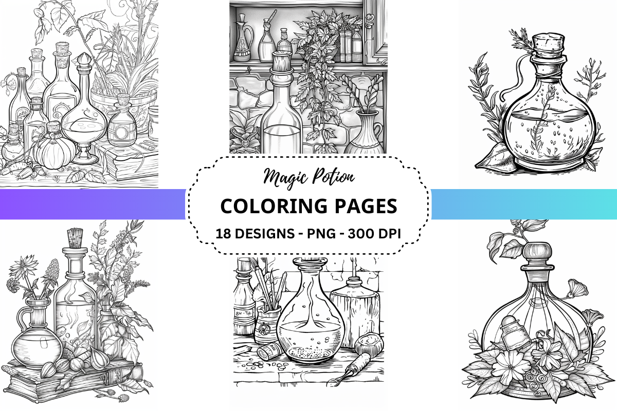 Magic Potion Coloring Pages Graphic by pcudesigns · Creative Fabrica