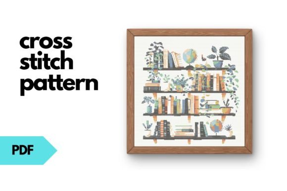 Shelves with Books Cross Stitch Pattern