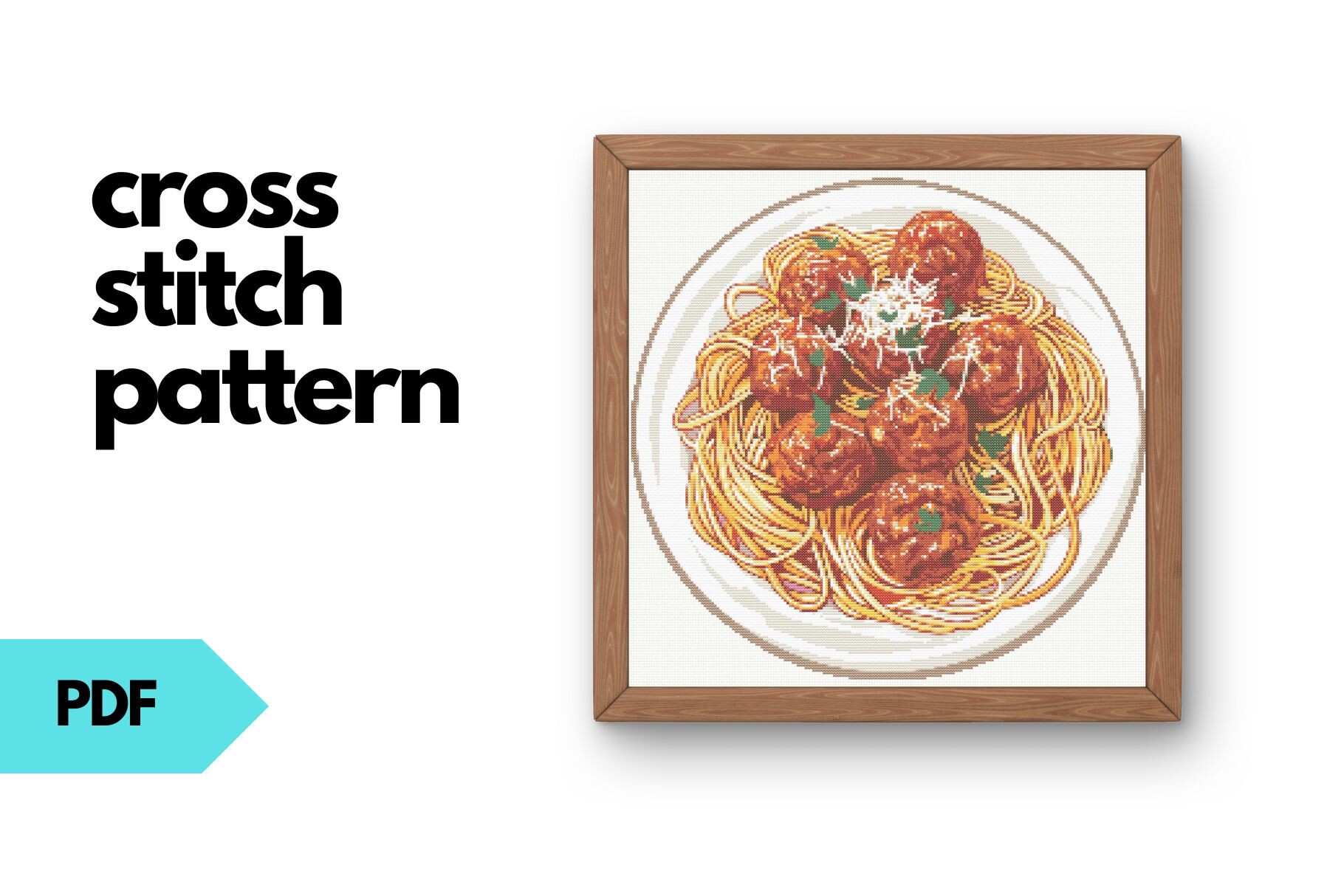 Spaghetti Meatballs Cross Stitch Pattern