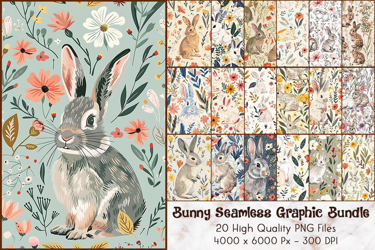 Vintage Bunny Seamless Graphic Bundle Graphic by Canabiart · Creative ...