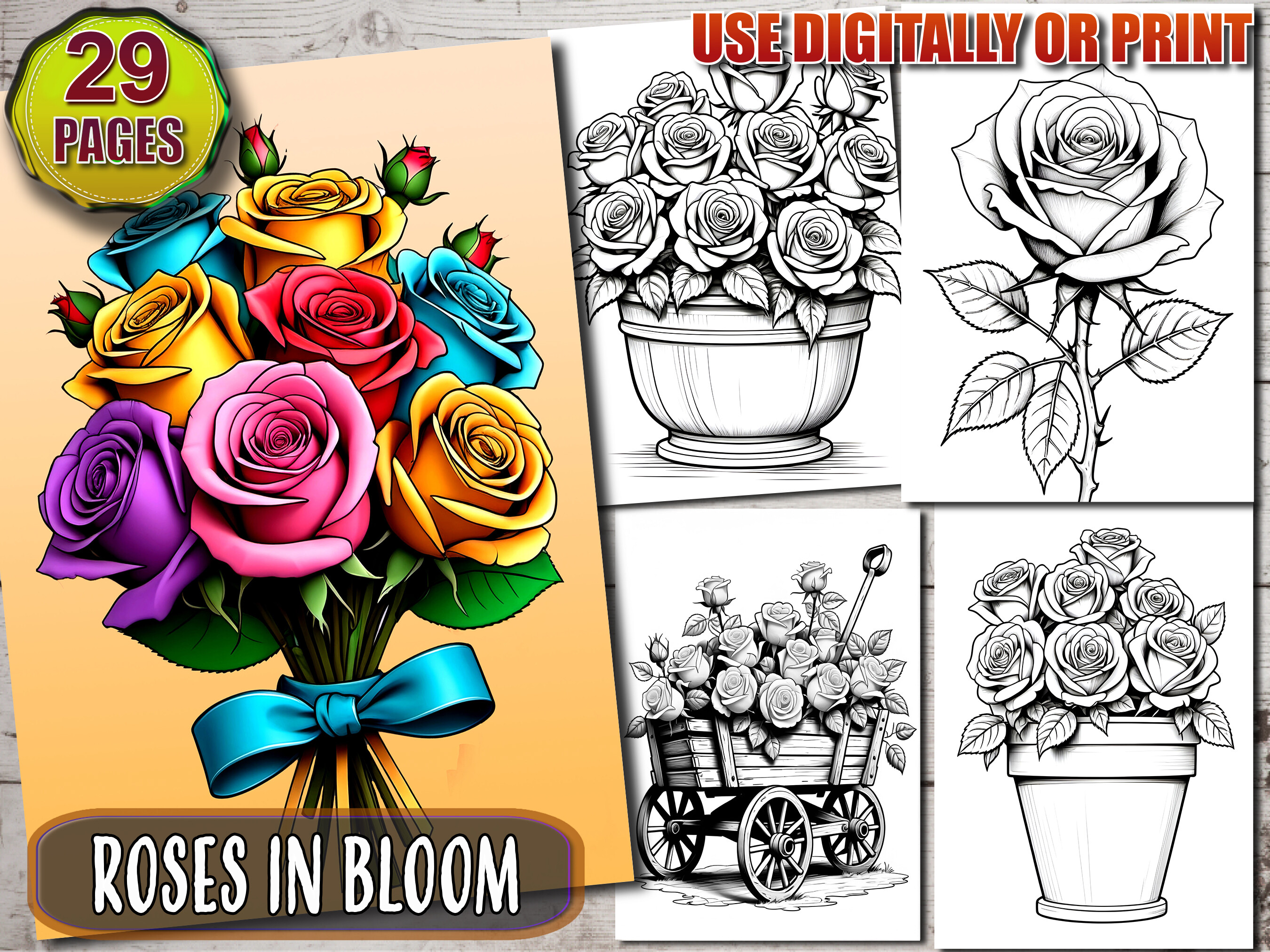 29 Rose Coloring Book Printable PDF Graphic by ADCPArt · Creative Fabrica