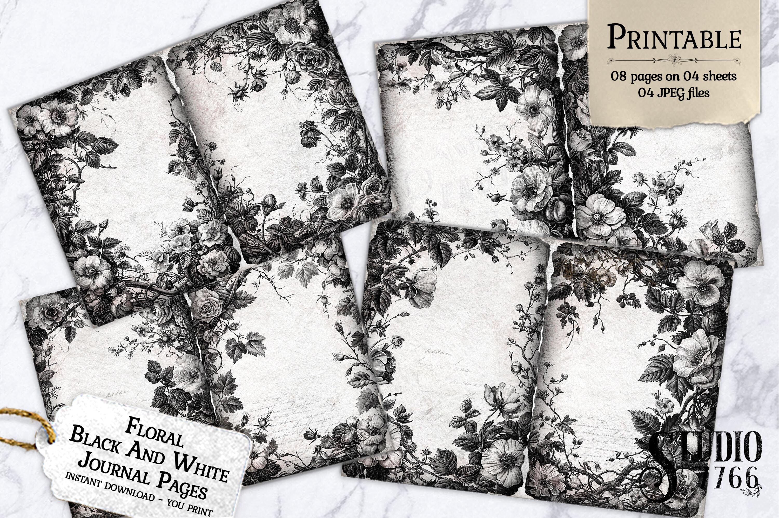 Floral Black and White Junk Journal Graphic by Studio 7766 · Creative ...