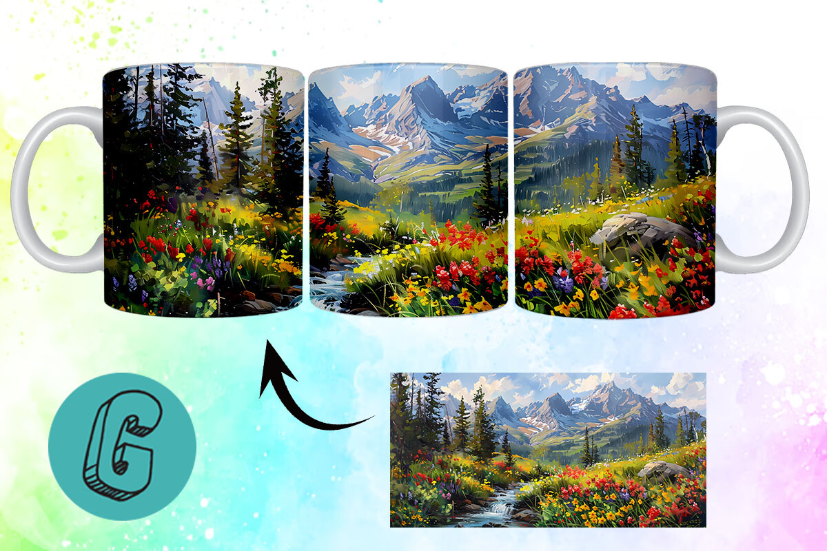 3D Oil Paint Mountain Mug Wrap 04 Graphic by Glamour · Creative Fabrica
