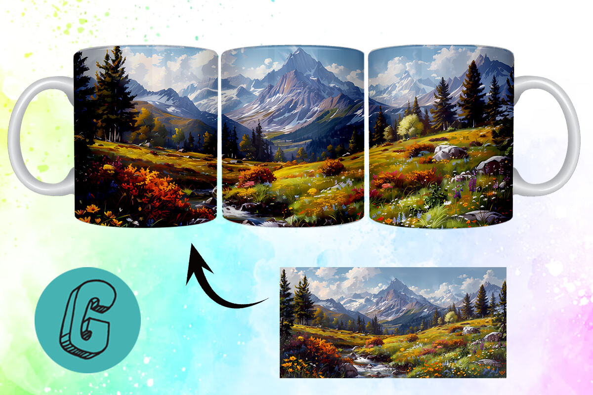 3D Oil Paint Mountain Mug Wrap 10 Graphic by Glamour · Creative Fabrica