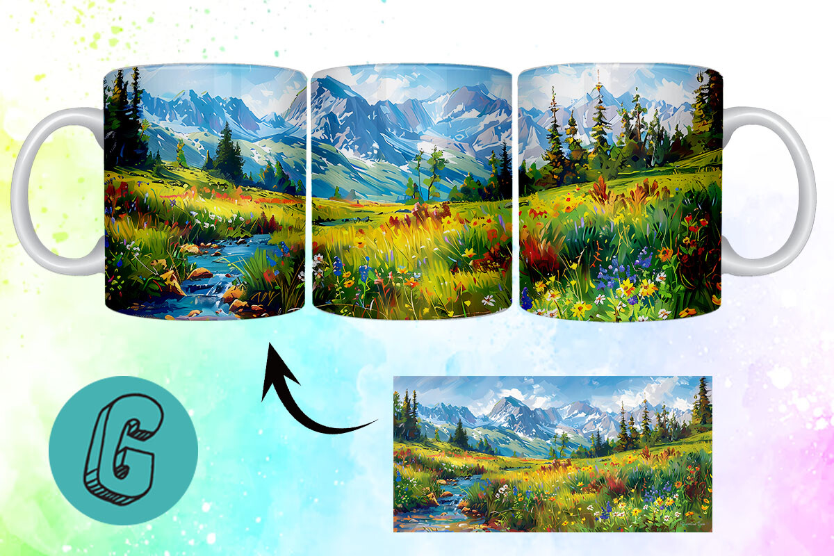 3D Oil Paint Mountain Mug Wrap 20 Graphic by Glamour · Creative Fabrica