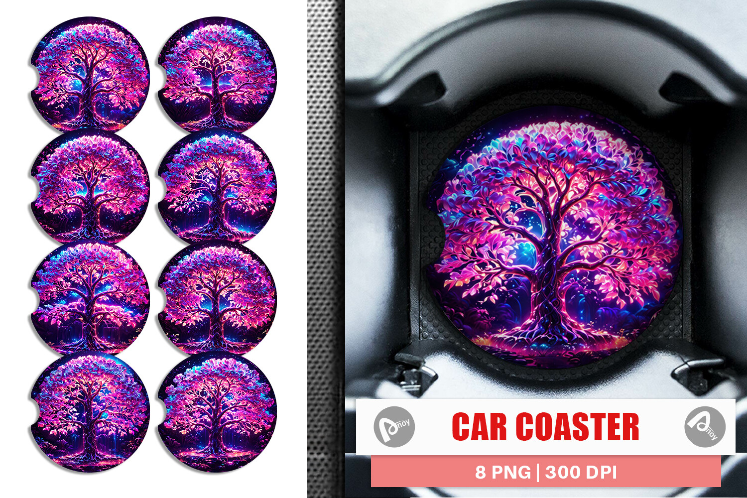 Car Coaster Fantastic Pink Tree Life Graphic by Artnoy · Creative Fabrica