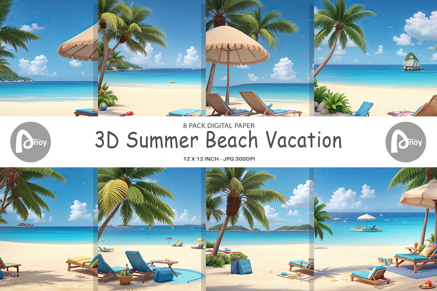 Digital Paper 3D Summer Beach Graphic by Artnoy · Creative Fabrica