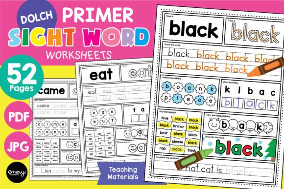 Kindergarten Dolch Sight Word Worksheets