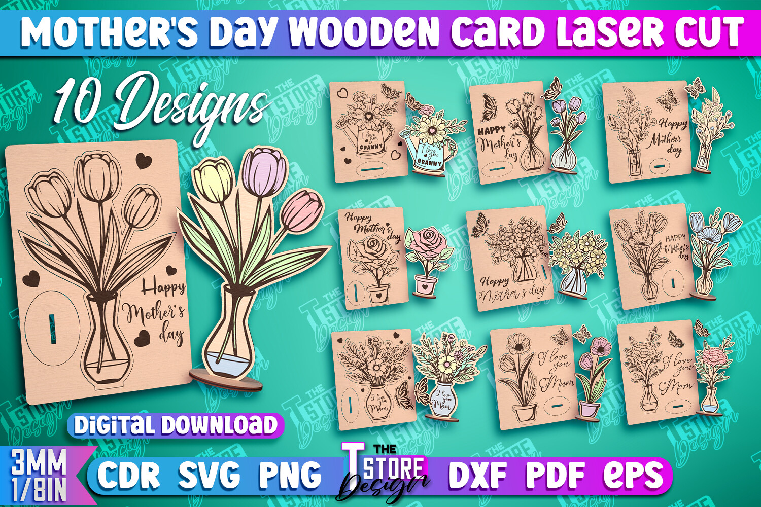 Mother's Day Wooden Card | Flower Design · Creative Fabrica